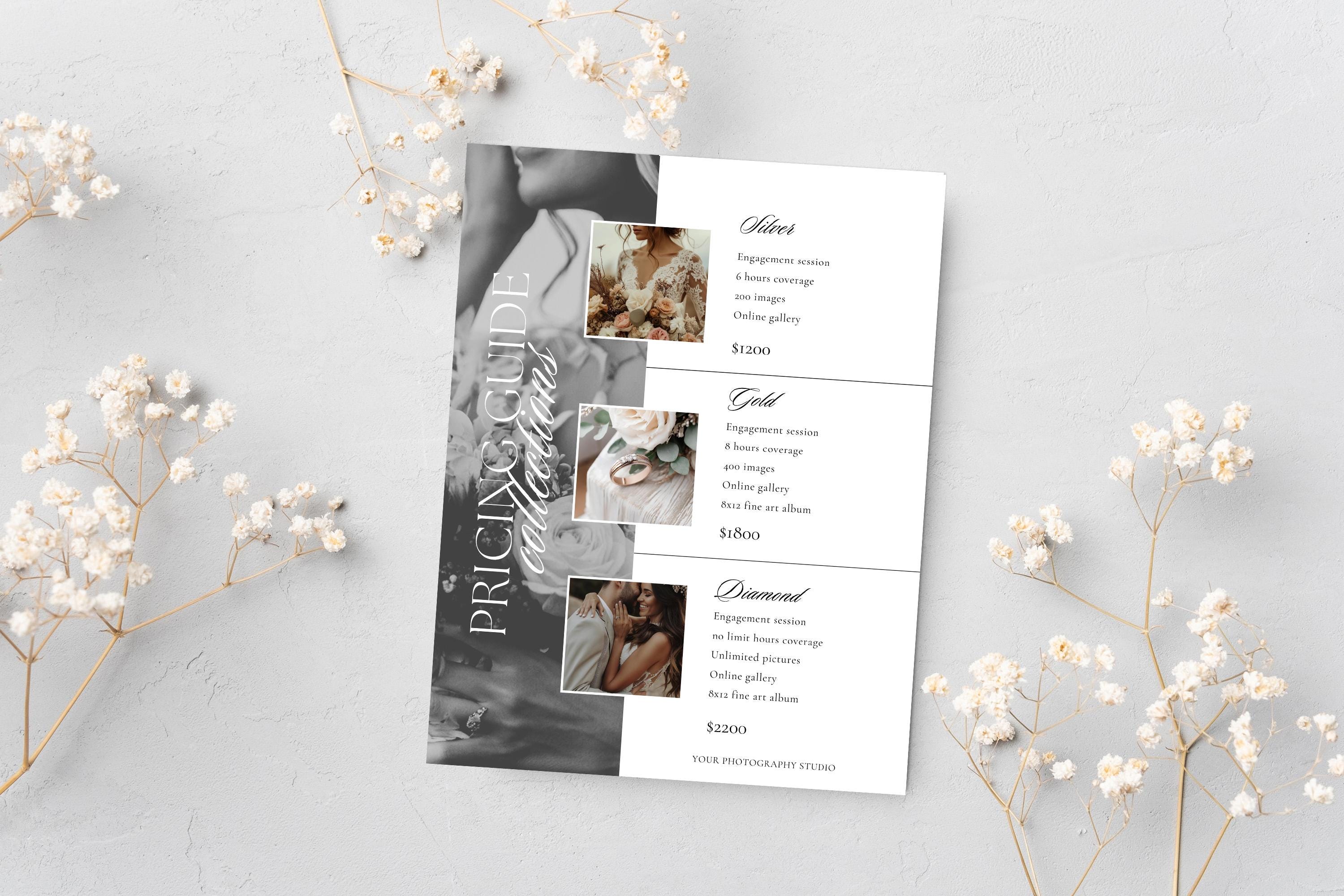Wedding Photography Pricing List Template | Photographer Price Guide | Wedding Pricing List | Pricing Sheet | CANVA Template | Marketing