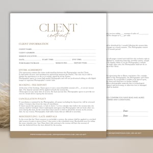 Photography Client Contract Template, Business Form For Photographers, Client Agreement, Photographer Marketing Form, PHOTOSHOP template