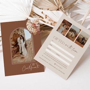 Fotograf Geschenkgutschein Vorlage, Boho Geschenkkarte, CANVA & PHOTOSHOP TEMPLATE, bearbeitbarer Geschenkgutschein, Geschenkkarte für Fotografen