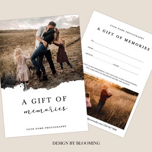 Modèle de chèque-cadeau, Carte-cadeau de photographie, Carte-cadeau pour photographe, Bon de photographie, Tableau de marketing de la photographie, Fichier numérique