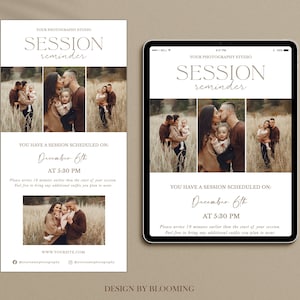 Sessie herinnering e-mail, e-mail nieuwsbrief sjabloon voor fotografen, PHOTOSHOP sjabloon, marketing e-mail, fotografie e-mail brochure