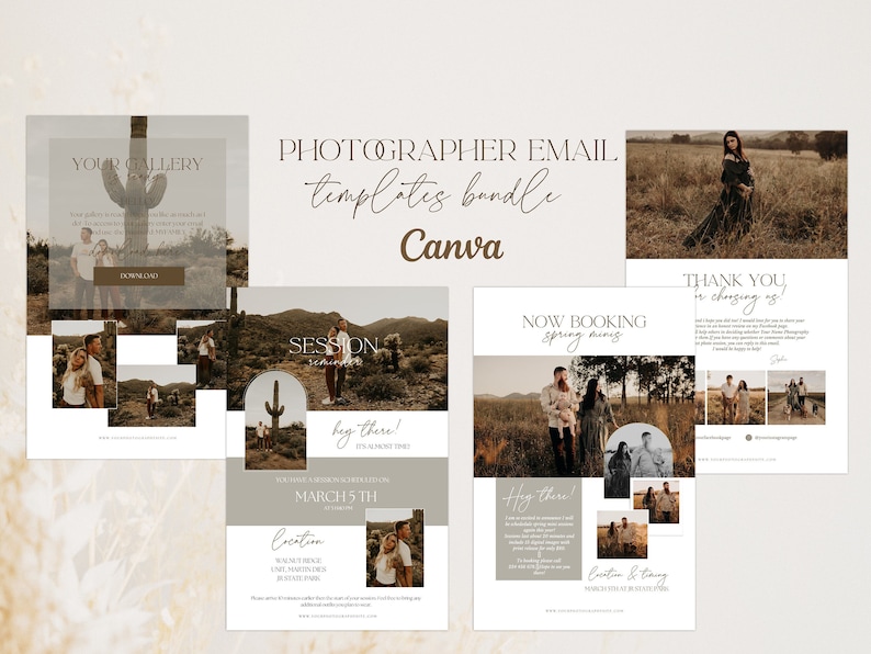 Paket med e-postmallar för fotografering, marknadsföringsmallar för Canva (digital nedladdning) bild 2