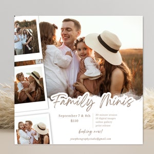 Familien Mini Sitzungsvorlage, Fotografie Marketing, Photoshop Vorlage, Familien Mini Sitzung Vorlage, Fotograf Marketing Board