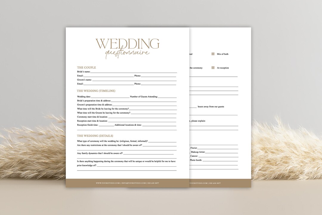 Wedding Photography Questionnaire Template Photography - Etsy