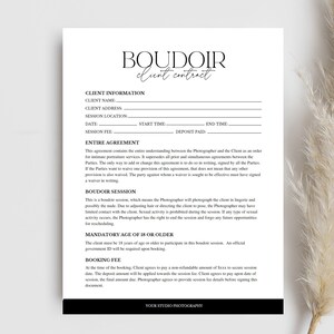 Boudoir Photography Client Contract Template CANVA, Boudoir Contract ...