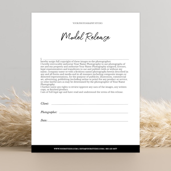 Model Release Form Template, PHOTOSHOP Template for Photographers, Photography Contract, Model release template, Photography forms