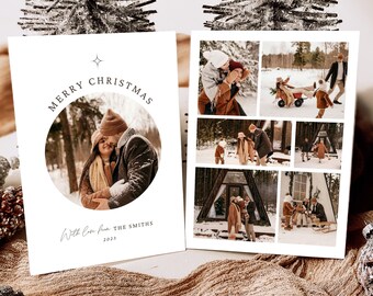 Boho Photo Christmas Card Template, Editable CANVA Printable (Digital Download)