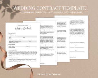 Wedding Photography Contract Template, Photography Forms, 4 page Contract Template,Photography Contract for Photographers,Photoshop Template