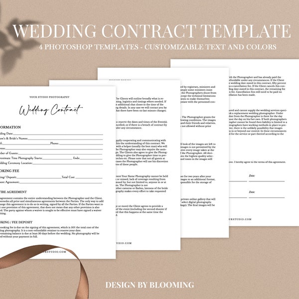 Wedding Photography Contract Template, Photography Forms, 4 page Contract Template,Photography Contract for Photographers,Photoshop Template