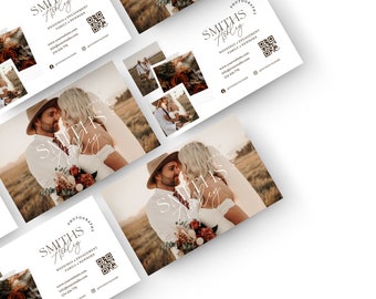 Boho Photography Business Card Template: QR Code, Canva (3,5 x 2 inches)