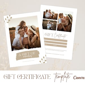 Modèle de certificat-cadeau de photographe PHOTOSHOP & CANVA, carte-cadeau de photographie, carte-cadeau pour photographe, bon de photographie, marketing
