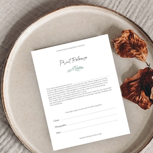 Photography Print Release Form for PHOTOSHOP, Template, Photography Printing Form, PSD, Photographer Print Release, Instant download