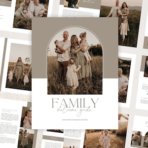 CANVA Family session guide template, Family Photographer Style guide, Pre Written magazine, Pricing guide template, Marketing Brochure