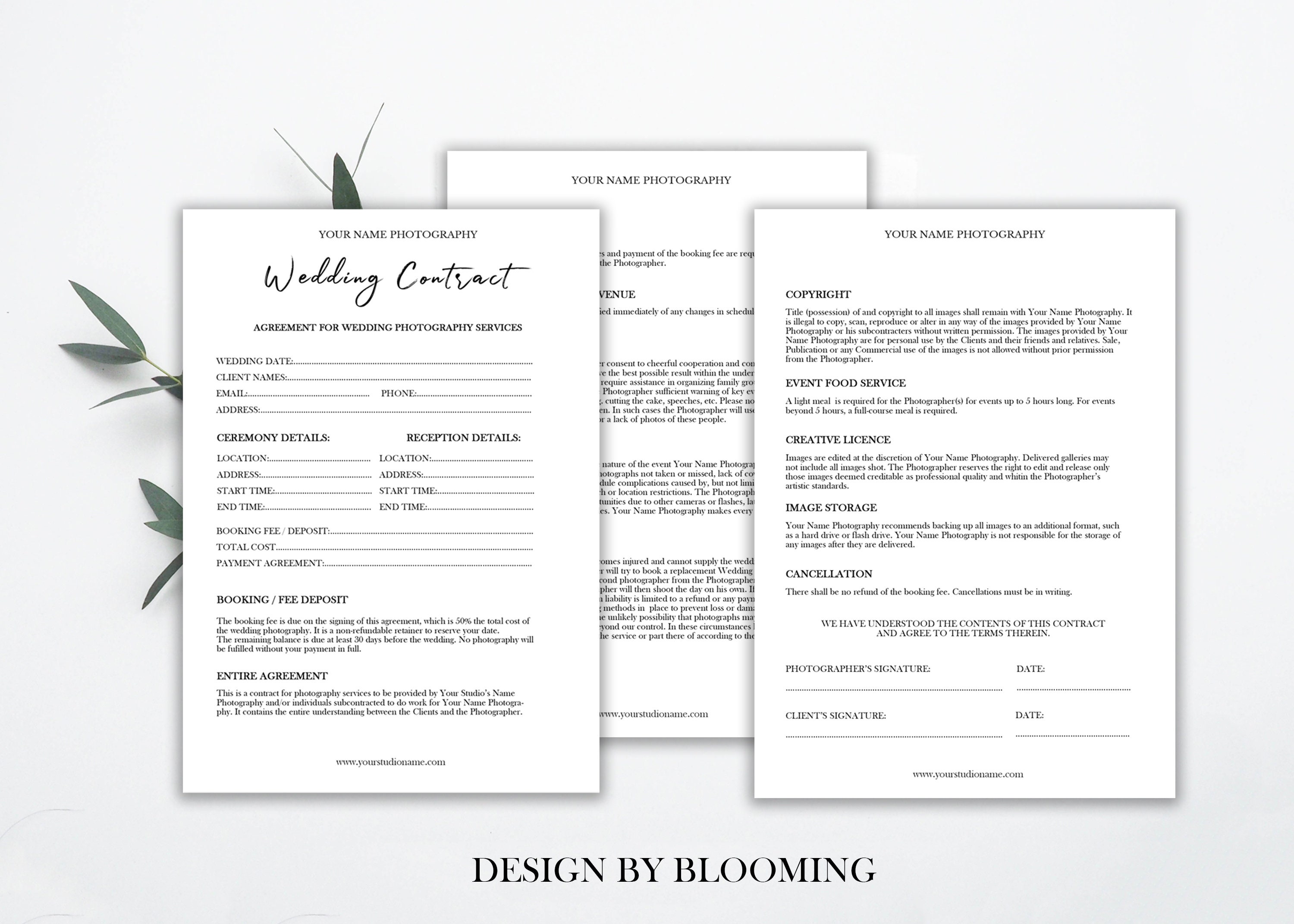 Contrato de fotografía de boda en Photoshop y WORD. Formulario - Etsy