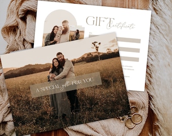 May include: A gift certificate with a photo of a couple and their child in a field. The text "A special gift for you" is on the certificate.