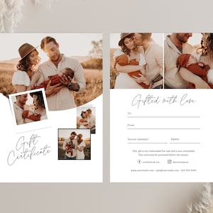 Modèle de certificat-cadeau de photographe, carte-cadeau de photographie, carte-cadeau pour photographe, bon de photographie, carte-cadeau Canva modifiable