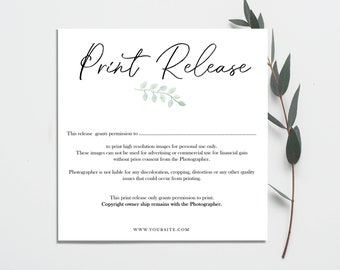 Photography Print Release Form Template (PSD, 5x5) (Instant Download)