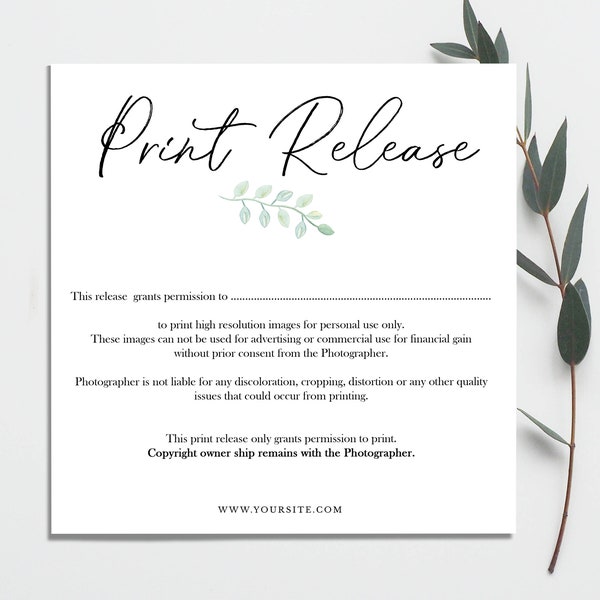 Photography Print Release Form for PHOTOSHOP, Template, Photography Printing Form, PSD, Photographer Print Release, Instant download,  5 x 5