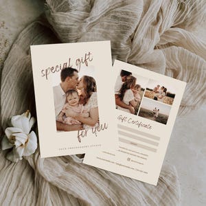 Modèle de certificat-cadeau de photographie, modèle de toile de carte-cadeau de photographe, bon-cadeau de photographie, carte-cadeau modifiable de bohème