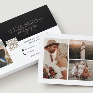 Modello di biglietto da visita fotografico, biglietto da visita del fotografo, MODELLO CANVA, brochure di marketing, biglietto da visita con codice QR moderno