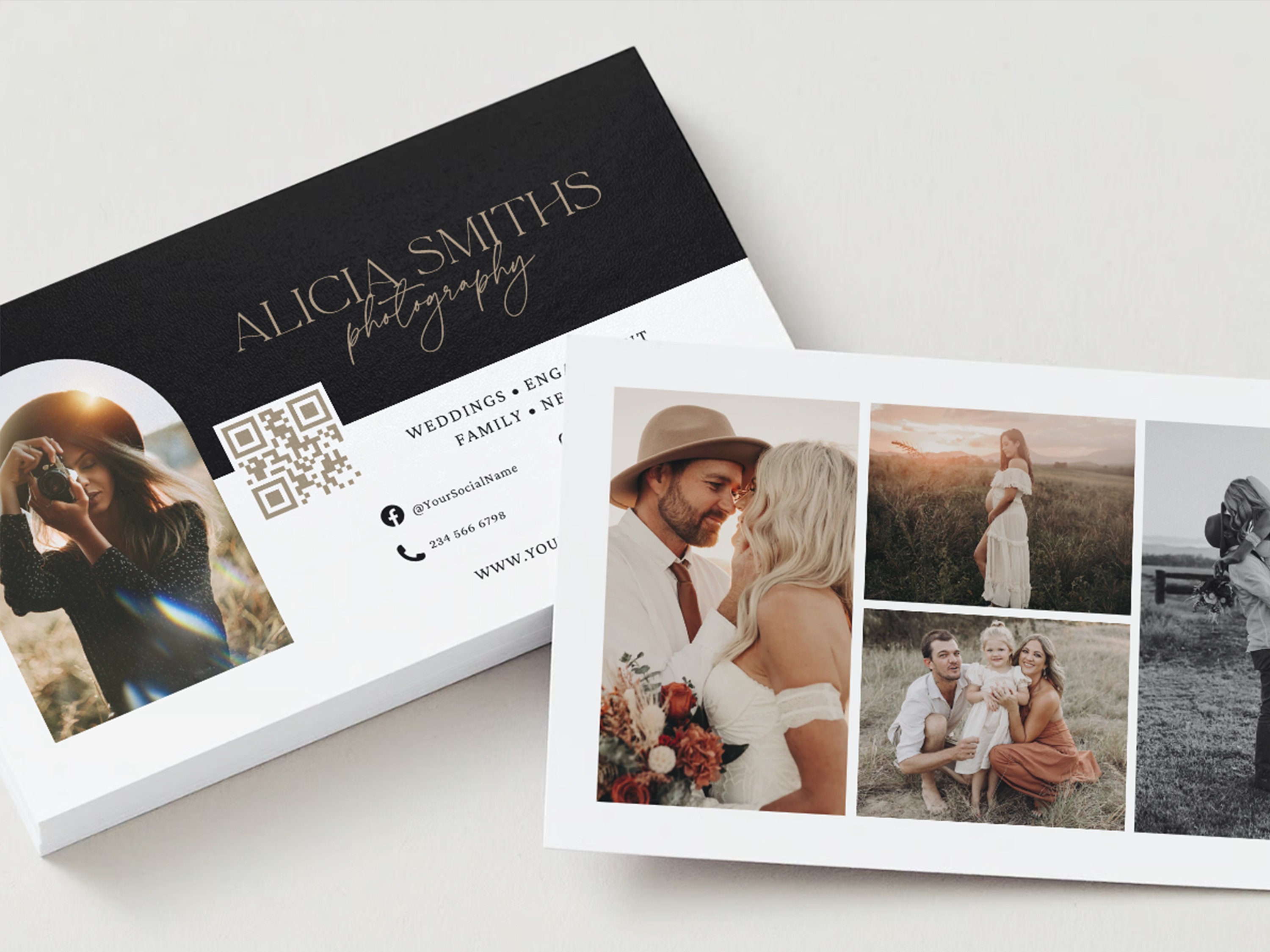 Photography Business Card Template, Photographer business card, CANVA TEMPLATE, Marketing Brochure, Modern QR codeBusiness Card
