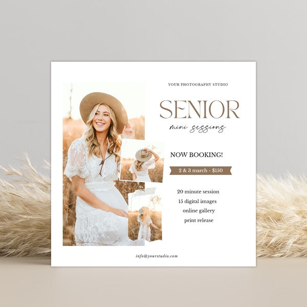 Senior Mini Sessions CANVA template, Senior Graduation Session, Photography Marketing Template, Photographer marketing board