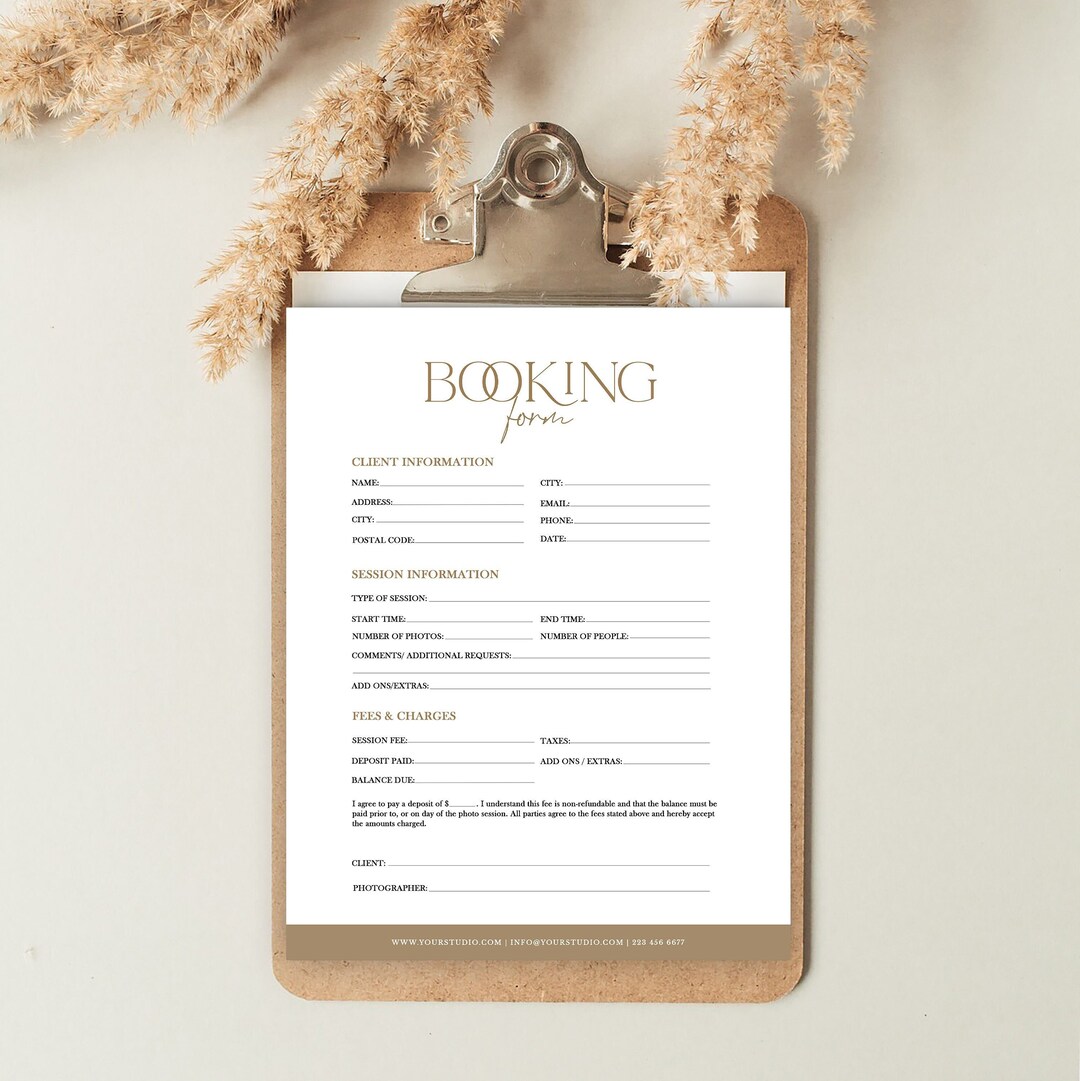 Client Booking Form for Photographer, PHOTOSHOP Template for ...