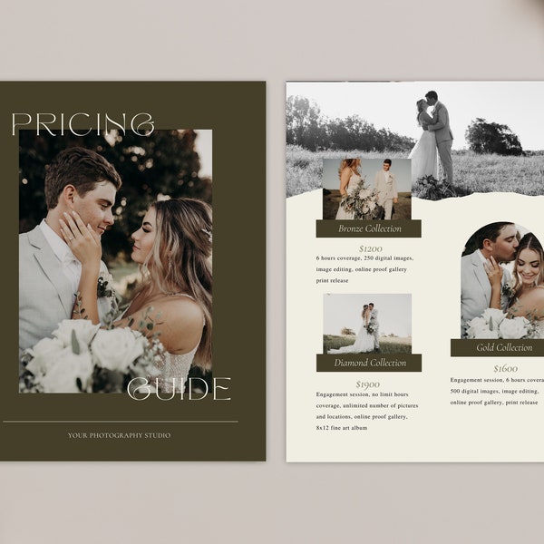 Photography Pricing Guide Template CANVA, Photographer price guide, CANVA Pricing Guide for photographers, Wedding Pricing Sheet template