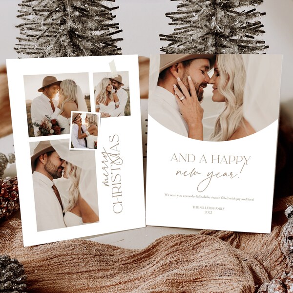 Modelo de cartão de Natal moderno estilo boho com foto, cartão de Natal imprimível (7x5) (Canva)