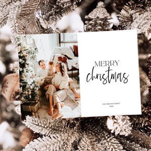 Photo Christmas Card Template for Canva, Modern Boho Holiday Card, Merry Christmas Editable Template, Printable Christmas Card Template 7x5