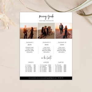 Pet Photography Pricing Guide Template, Pricing Sheet, Price List Photographer, Price Guide, Editable Photoshop Sell Sheet, Produt List