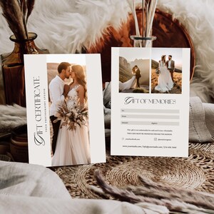 Modèle de certificat-cadeau de photographie, modèle de toile de carte-cadeau de photographe, bon-cadeau de photographie, carte-cadeau modifiable de bohème