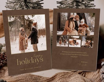 Christmas Card template, Holiday Card Template, Boho Photo Card Template, Merry Christmas card template, Minimalist Holiday Card, CANVA