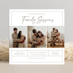 Modèle CANVA de mini session familiale, marketing pour les photographes