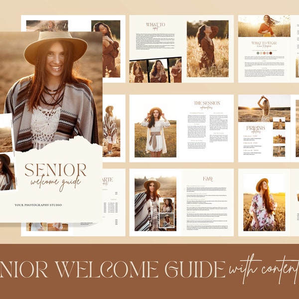 Senior Welcome Guide, Senior Style Guide, Senior Photography Client Guide,  What to wear, Marketing, Editable CANVA & PHOTOSHOP template