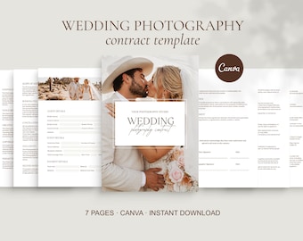 Wedding Photography Contract Canva Template, Pre-Written 7-Page Photographer Client Agreement, Photography Business Forms