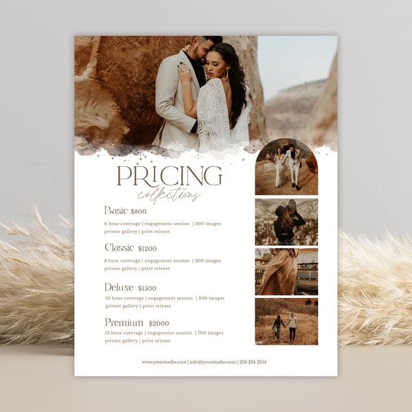 Photography Pricing Guide Template, Wedding Photography Price Guide, Wedding Price List, Wedding Pricing Sheet, PHOTOSHOP Template