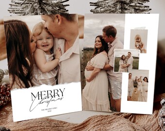 Modern Boho Photo Christmas Card Template (Canva, 7x5) (Digital Download)