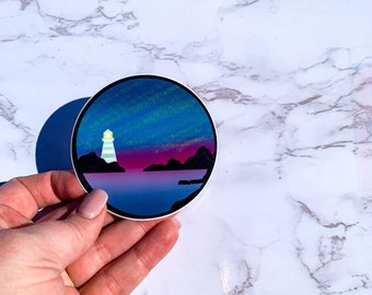 hydroflask sticker, lighthouse decal, sunset sticker, laptop decal, car decal, weatherproof sticker, gift for friend, stocking stuffer