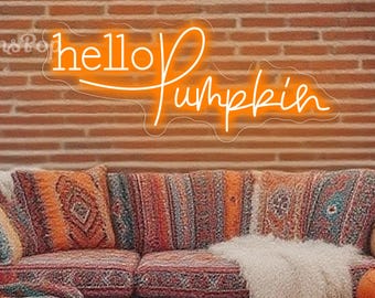 Neonreclame Hello Pumpkin, aangepaste led-herfstverlichting, muurdecoratie herfsthuis, bord Halloweenfeest voordeur, gepersonaliseerd Thanksgiving-cadeau