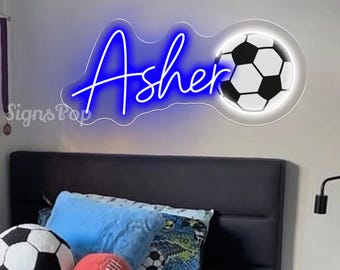 Custom voetbalnaam neonbord, jongensslaapkamer kinderkamernaam led-licht, voetballer cadeau, sport verjaardagsfeestje decor, kerst verjaardagscadeaus