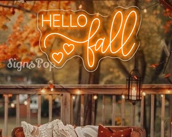 Neonbord Hallo herfst, licht hallo herfst Thanksgiving, aangepast herfstmuurdecor voor slaapkamer thuis, decoratie herfstfeest, bord tuindeur