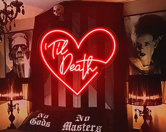 Til Death Heart Neon Sign,Wedding Backdrop Neon Sign, Gothic home decor, Anniversary gift, Gothic Wedding Sign, Halloween themed wedding