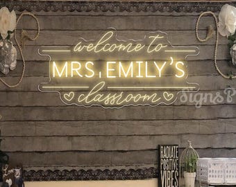 Custom Teacher Name Neon Sign,Personalized Teacher Name Sign,Welcome Classroom Decor,Gift for Teacher,Teacher Welcome Sign, Classroom Light