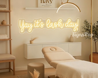 Yay It's Lash Day neonbord, custom wimpers salon led, neonbord wimper kamer decor, uithangbord, lash tech cadeau, lash salon bord