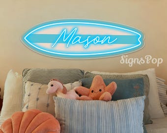 Aangepaste naam surfplank neonbord, gepersonaliseerd surfbord, decor surfclub, surfers cadeau decor strandhuis, strandhuis eiland kamers wanddecoratie