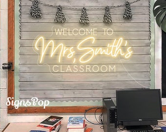 Custom Teacher Name Neon Sign,Personalized Teacher Name Sign,Welcome Classroom Decor,Gift for Teacher,Teacher Welcome Sign,Classroom Decor