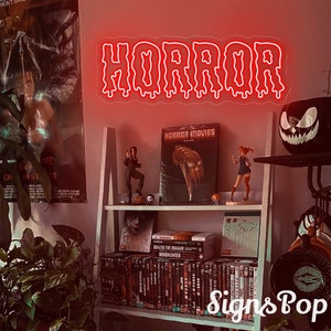 HORROR Movie Neon Sign,Gothic decor,Movie Room Display Gift for Horror Decor Fans,Dark Art Sign,Scary Halloween Party Decor,Gift for Him