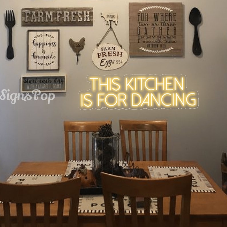 This Kitchen is for Dancing,Custom LED Neon Sign,New Kitchen Wall Art, Kitchen Decor, Kitchen Sign,Mood Booster Fun Phrase,Housewarming gift Warm White