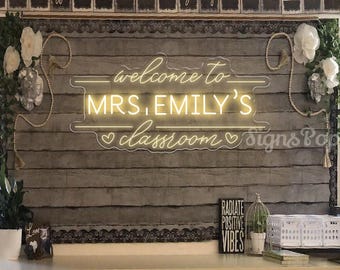 Custom Teacher Name Neon Sign,Personalized Teacher Name Sign,Welcome Classroom Decor,Gift for Teacher,Teacher Welcome Sign, Classroom Light